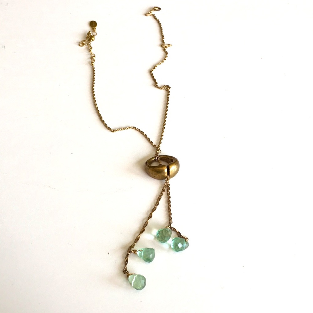 Sogoli aqua marine stone drop pendant necklace. Brushed gold chain.